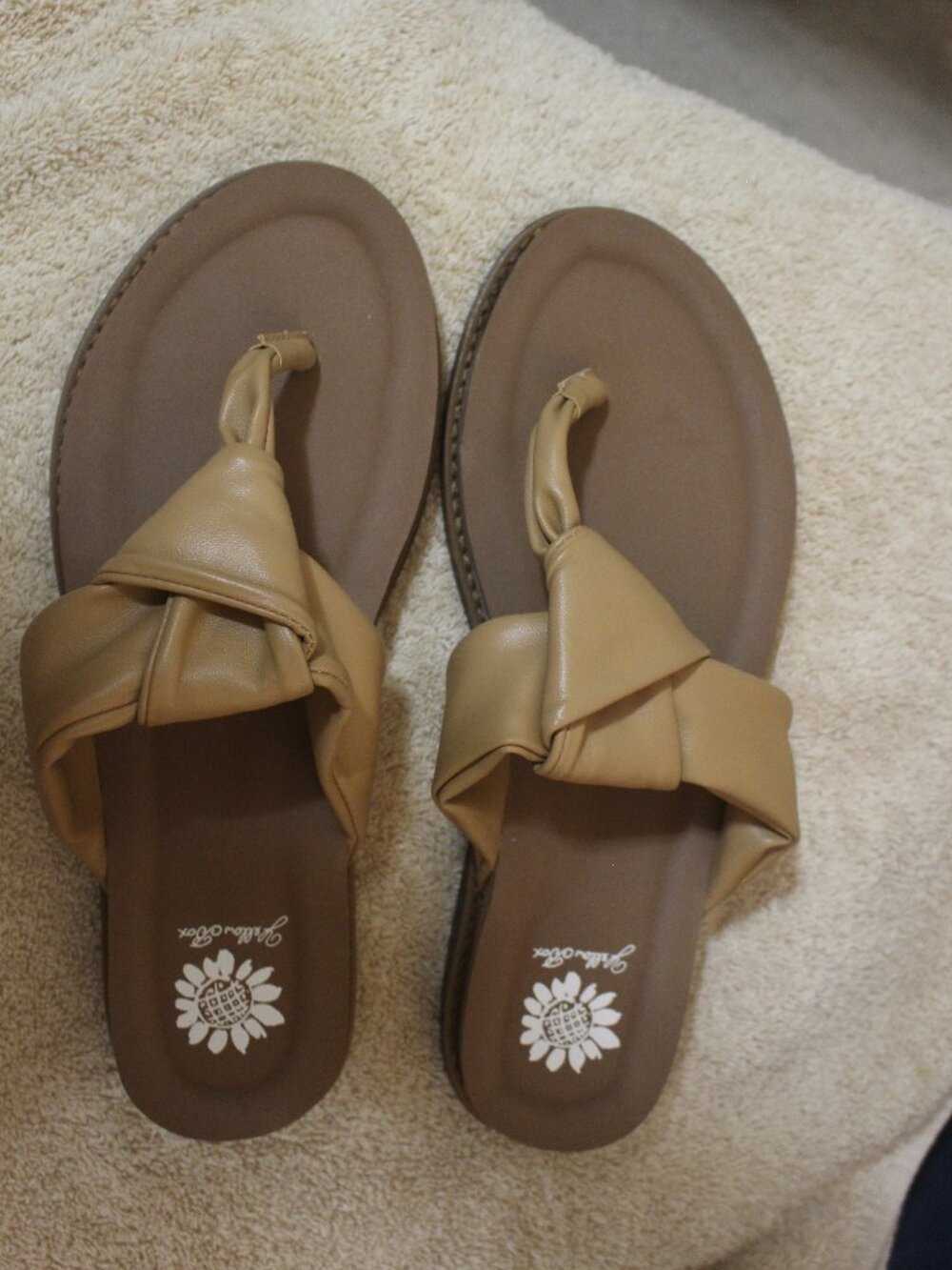 Yellow Box Tan Knotted Thong Sandals — Size 10